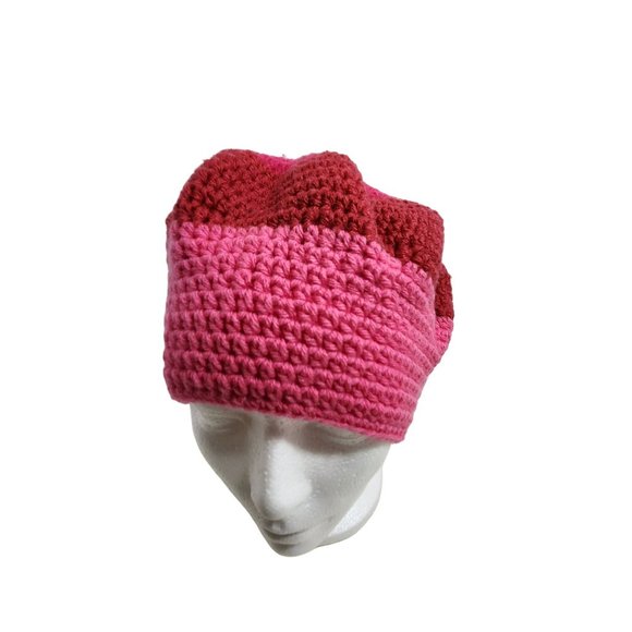 Slouchy Beret Beanie Hat shades of pink raspberry